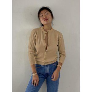 Vintage 1980s Ballantyne tan beige 100% cashmere thick cardigan sweater.